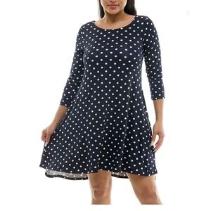 NINA LEONARD medium Polka Dot Swing Dress 3/4 Sleeve black White Women